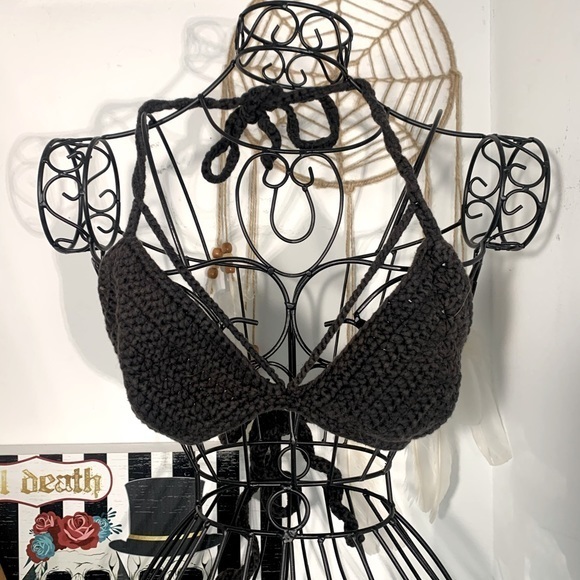 Unique Vintage Tops - Handmade Crochet Bralette bra hippie bohemian festival sexy bra halter top rave